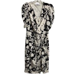 Bailey/44 Black & White Floral Ruched Wrap Midi Dress Size Small Made in USA